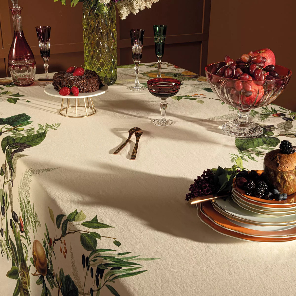 Chemin de table lin & coton lavé 190 g/m² imprimé multicolore Abondance d'automne naturel