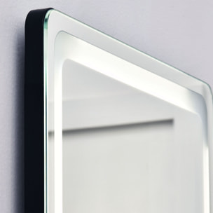 Miroir LED sur pied ou mural au choix - intensité et couleur réglable - télécommande incluse - verre alu. noir