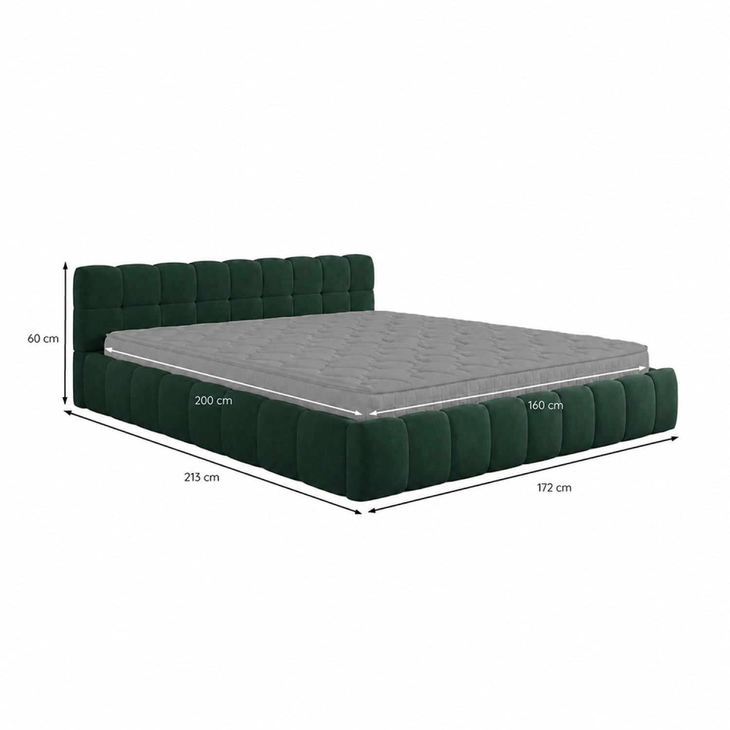 Lit nuage 160x200cm en velours vert PRINCETON
