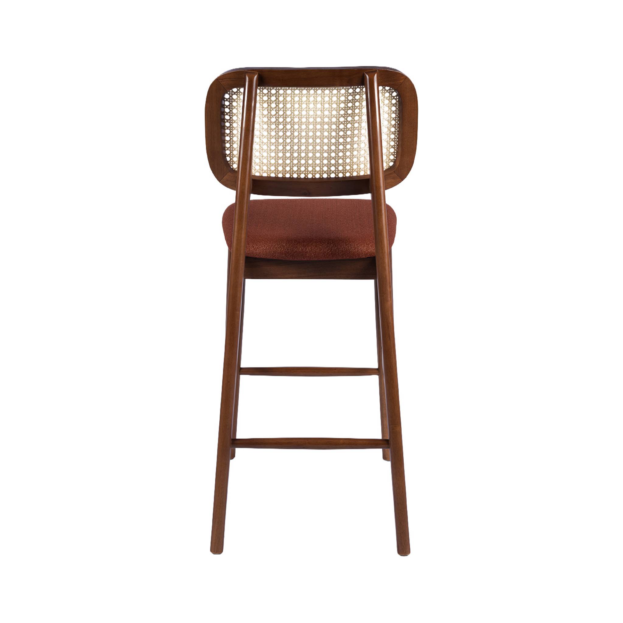 Tabouret de bar vintage bois d'hévéa cannage et tissu 66,5cm (lot de 2) MANI