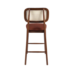 Tabouret de bar vintage bois d'hévéa cannage et tissu 66,5cm (lot de 2) MANI
