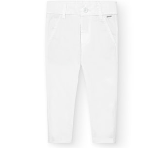 Pantalón elástico niño liso, blanco, cierre de botón