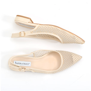 Ballerine slingback con tomaia semitrasparente ricoperta di strass
