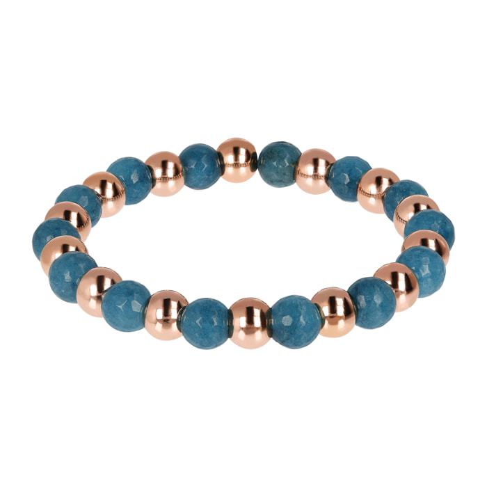 Bracciale Stretch in Golden Rosé con Pietra Naturale Quarzo Blu Placcato Oro Rosa 18kt