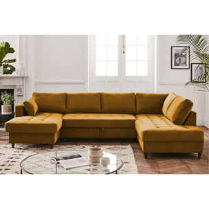 Anna - canapé panoramique d'angle droit - 7 places - convertible avec coffre - en velours - Jaune