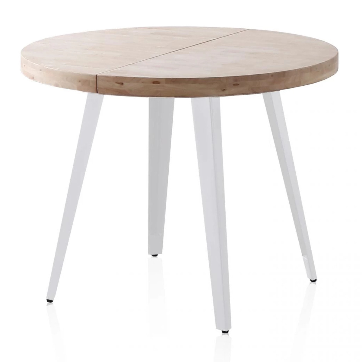 Mesa de comedor redonda extensible en blanco y roble 120-200x120 cm Berg Blanco - Roble