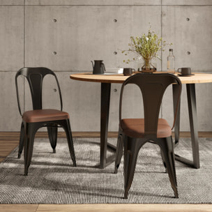 Lot de 2 chaises en métal noir et cuir synthétique marron - Charly