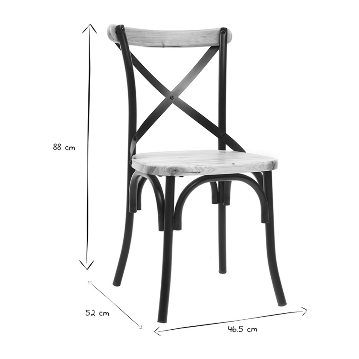 Chaises bistrot bois clair massif et métal noir (lot de 2) JAKE