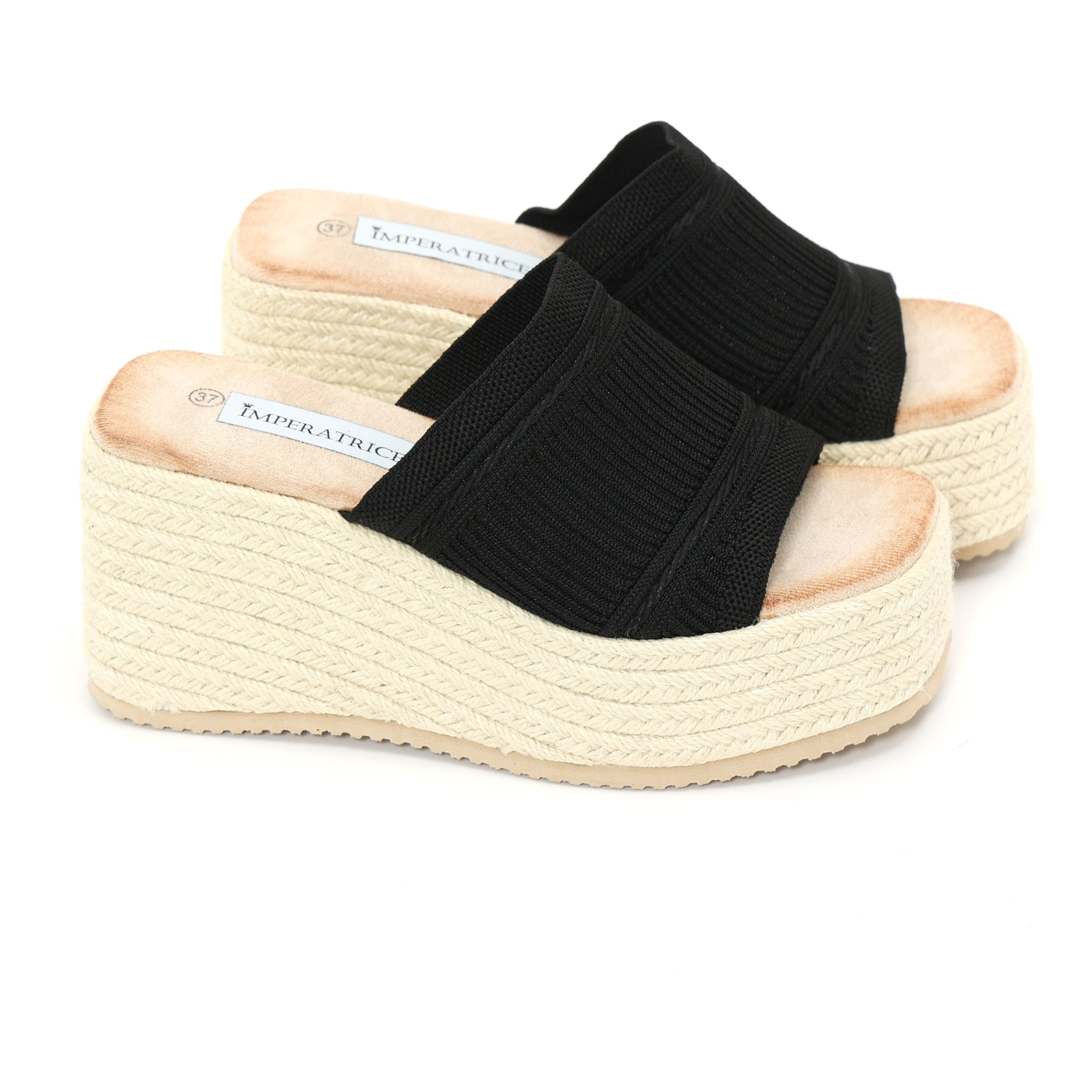 Sandali con zeppa e fascia in tessuto