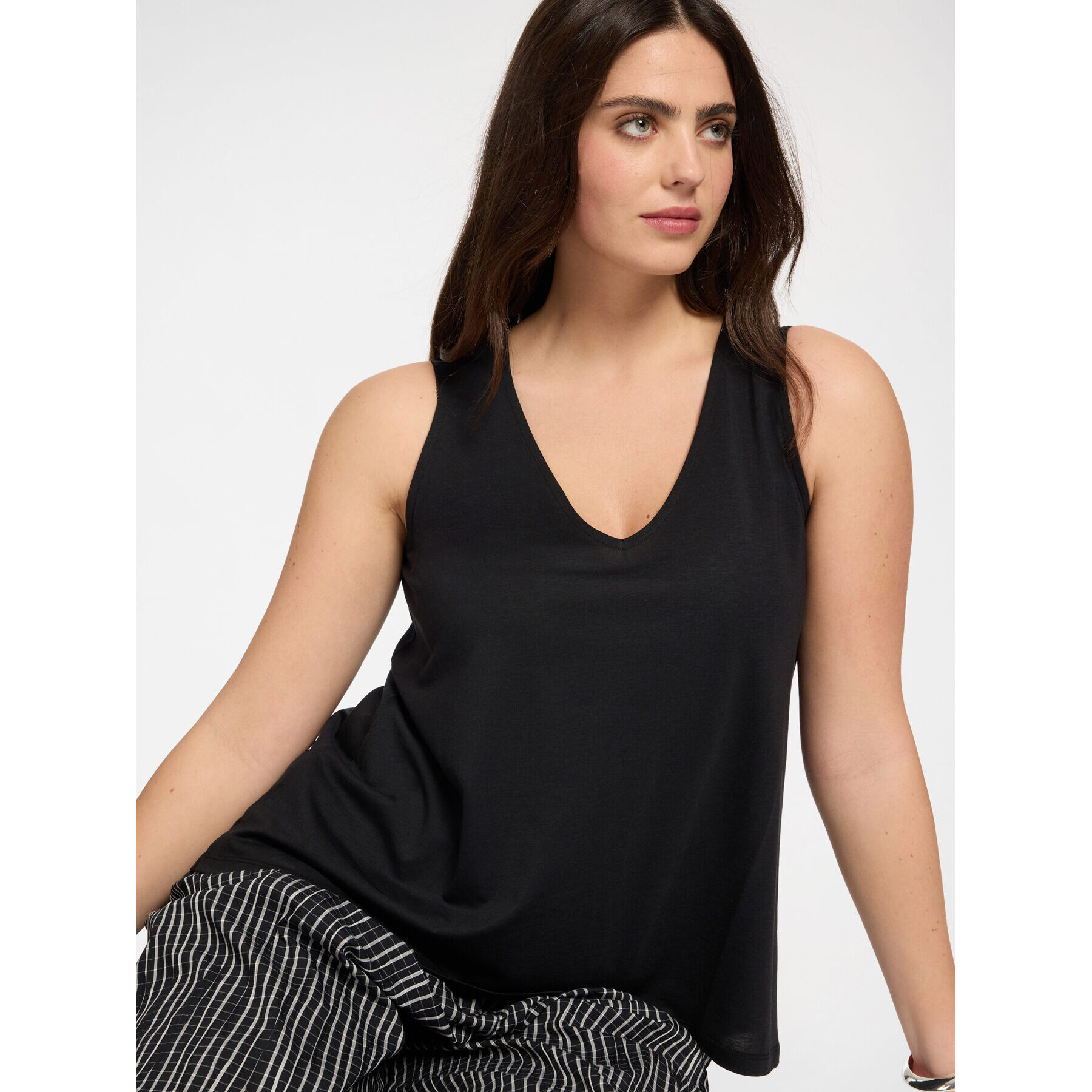 Elena Mirò - Top mezcla lyocell con escote en V - Negro