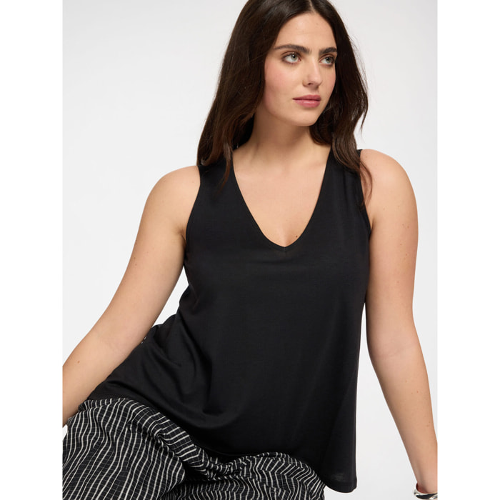 Elena Mirò - Top mezcla lyocell con escote en V - Negro