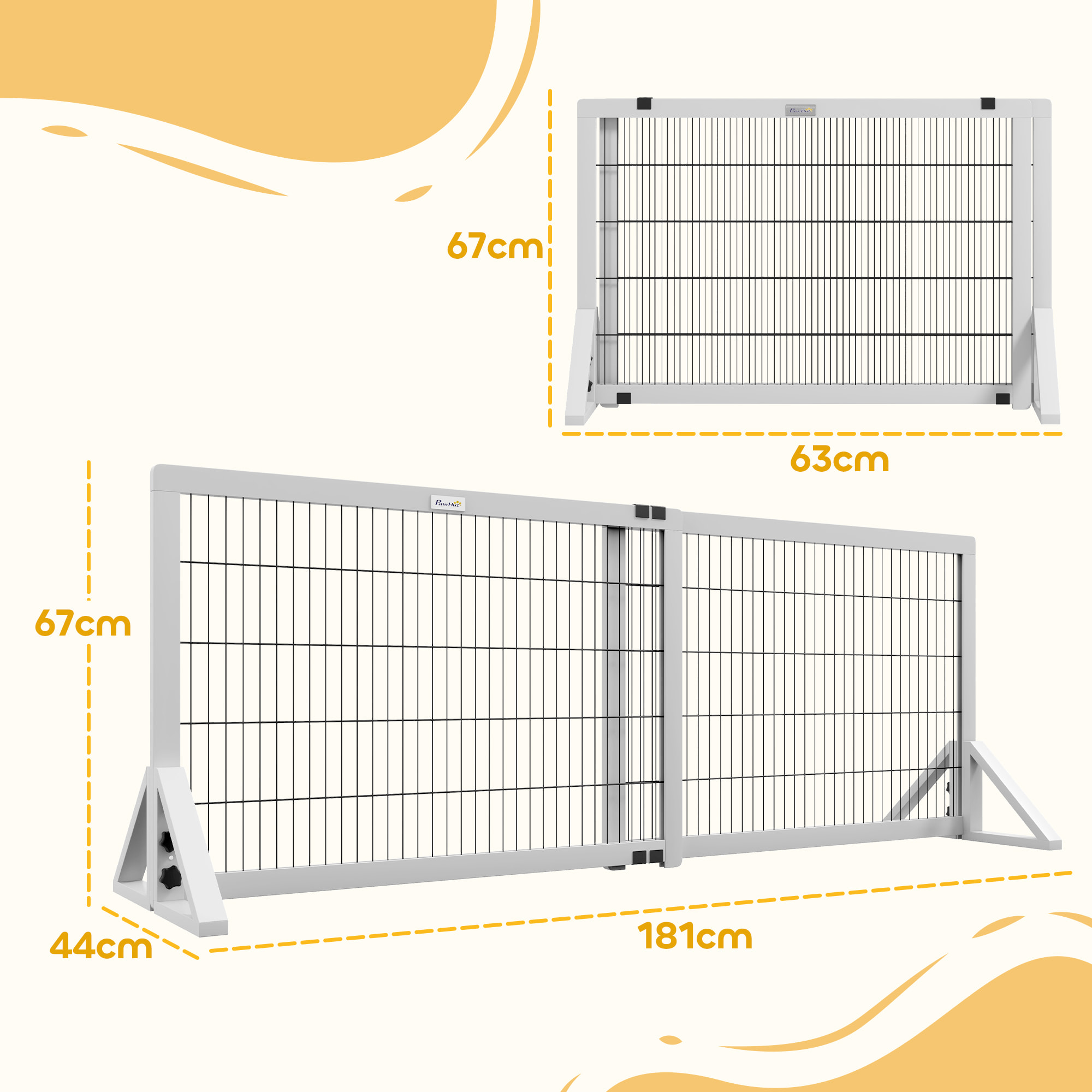 Barrière de sécurité pour chien barrière de protection à 2 panneaux largeur réglable 101-181 cm en bois acier blanc