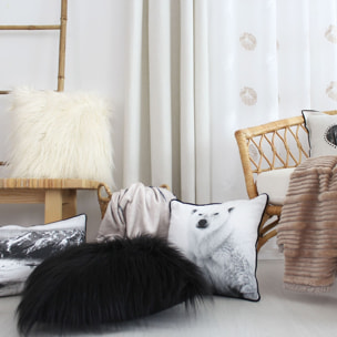 Coussin déhoussable uni imitation fourrure - Noir