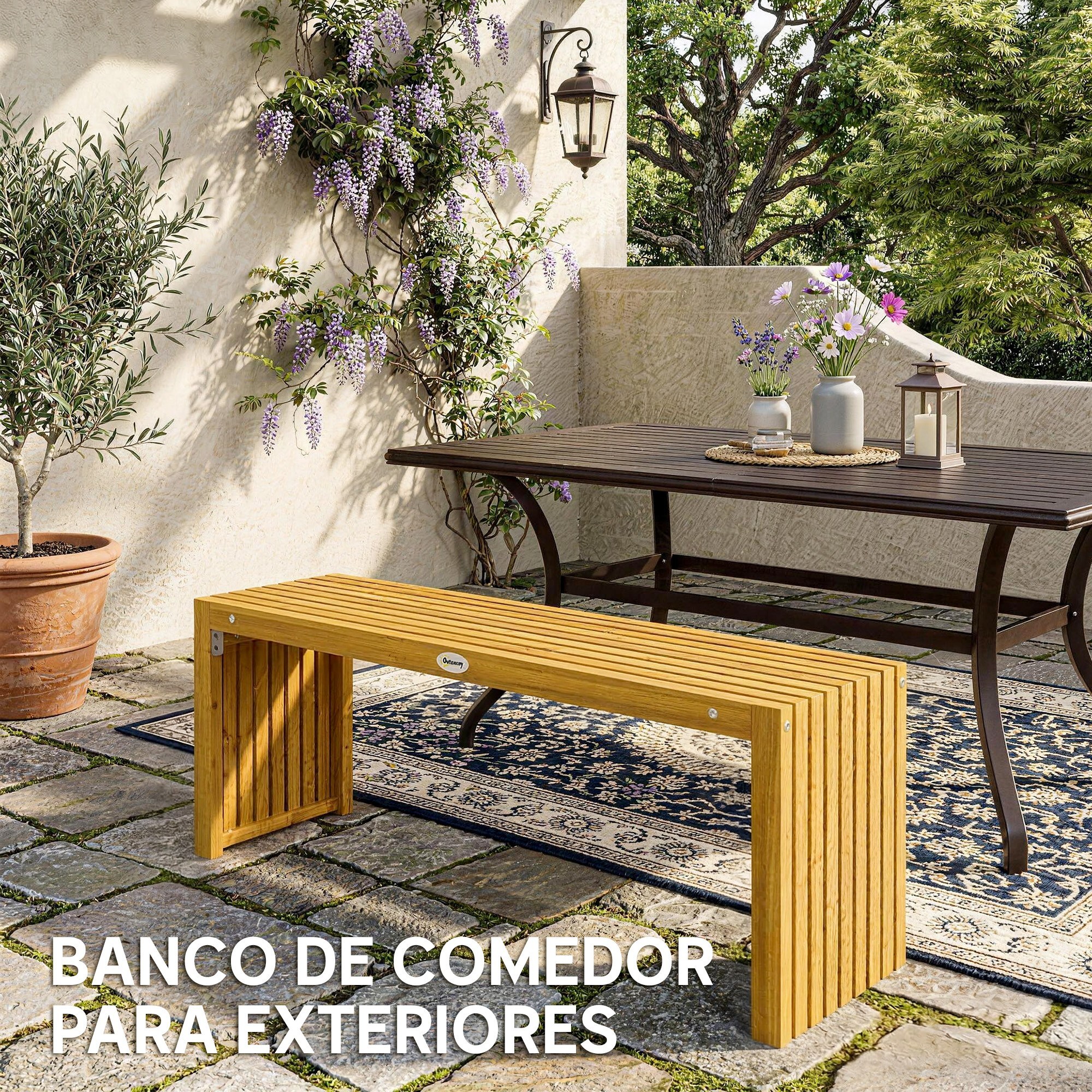 Banco de Jardín de Madera, 110 cm, Banco Exterior Rústico de 2 Plazas con Asiento de Listones, Carga 240 kg, para Patio, Porche, Parque, Balcón, Natural