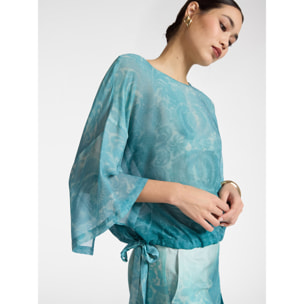 Elena Mirò - Blusa in georgette stampata - Azzurro