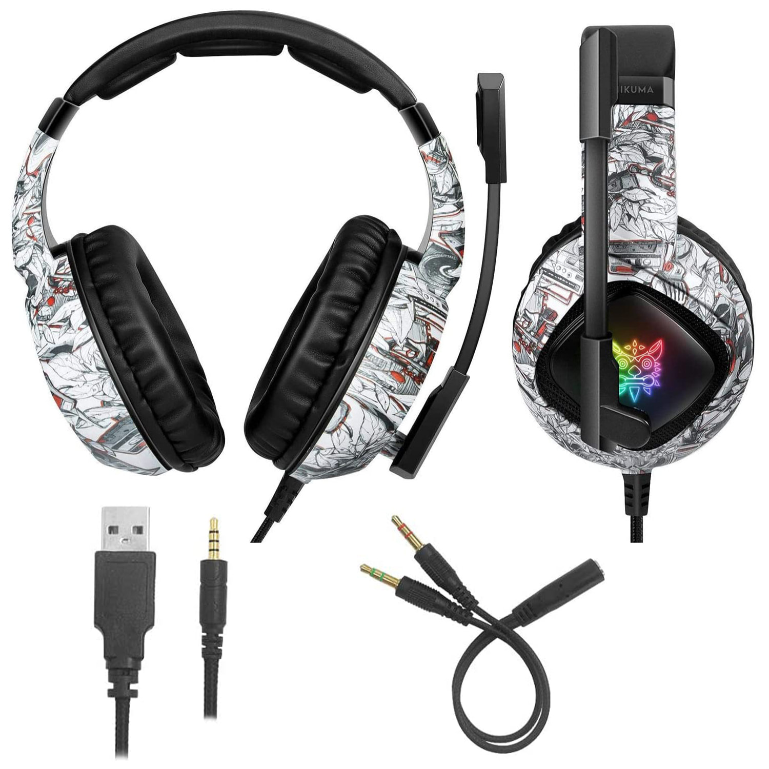 Headset Onikuma K19. Auriculares gaming con micro, conexión minijack, luces LED. PC, PS4, Xbox One, móvil, tablet.