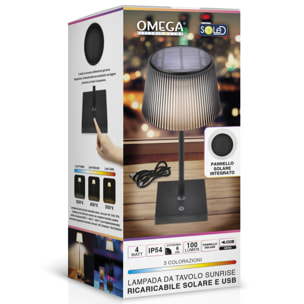 OMEGA Lampada da Tavolo Sunrise Ricaricabile Solare Nera 4W