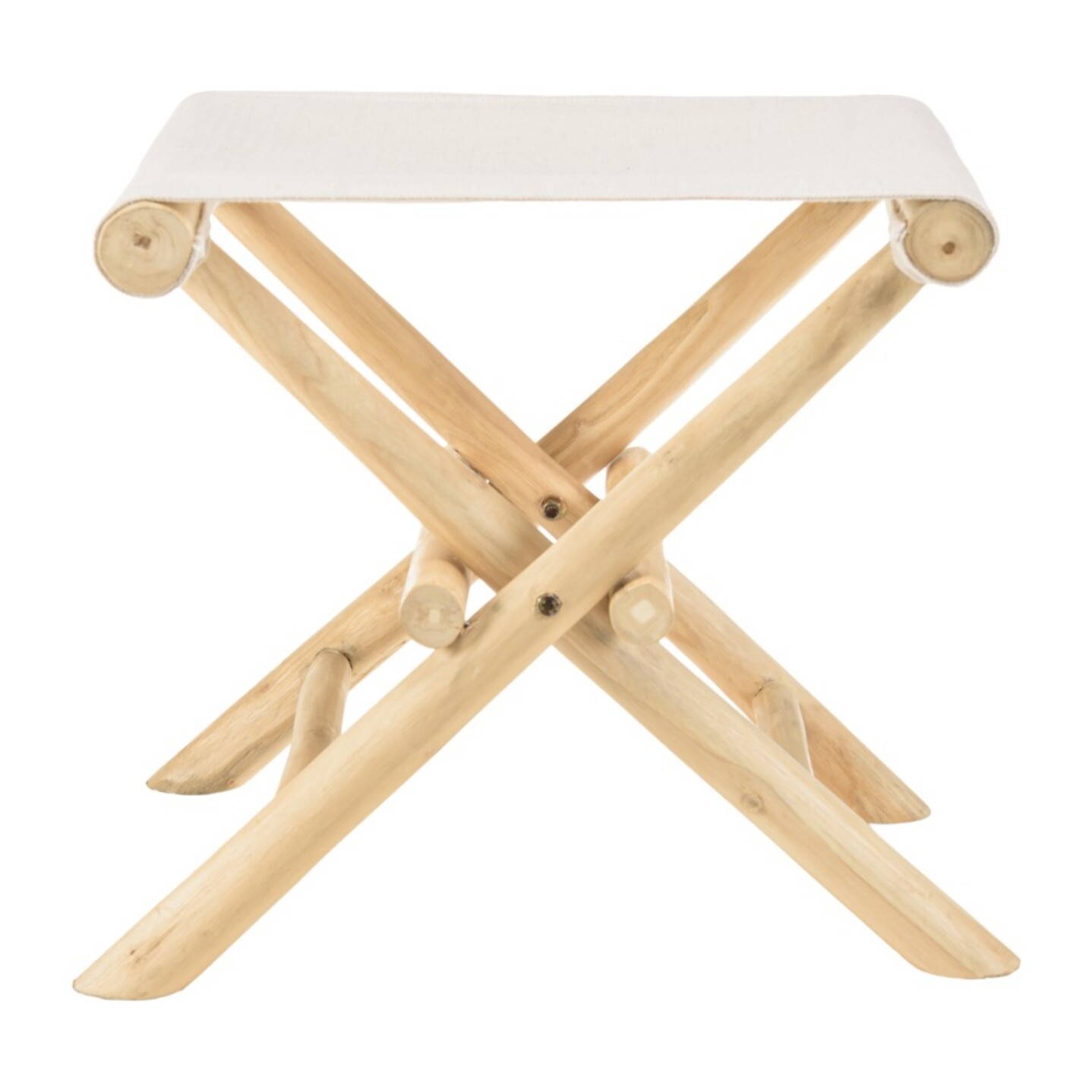 WILL - Tabouret pliant en branches de teck pieds croisés assise tissu