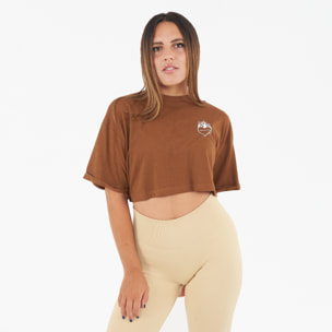 T-shirt crop top da donna COSMIC LOVE marrone