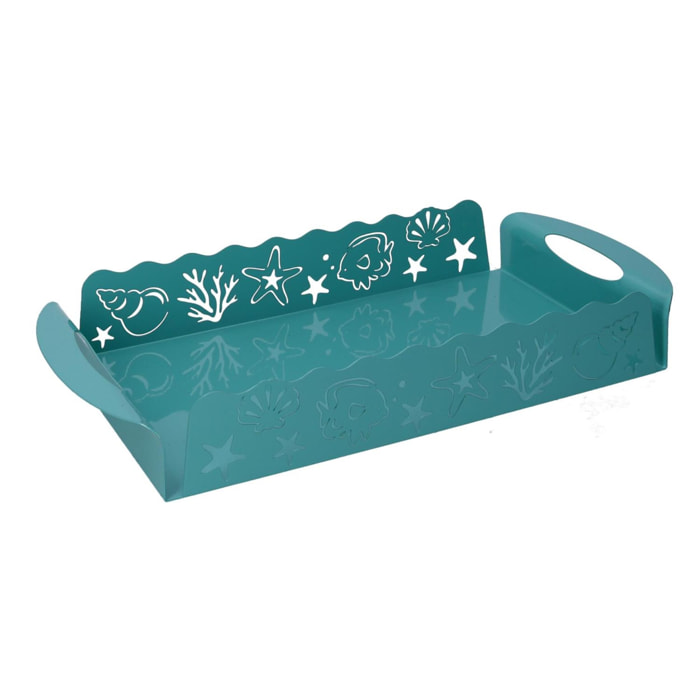 Vassoio in metallo cavalluccio verde acqua rettangolare cm41x20h6