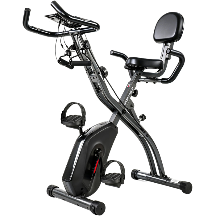 Vélo d'appartement pliable 3-en-1 classique semi-allongé bandes de résistance noir
