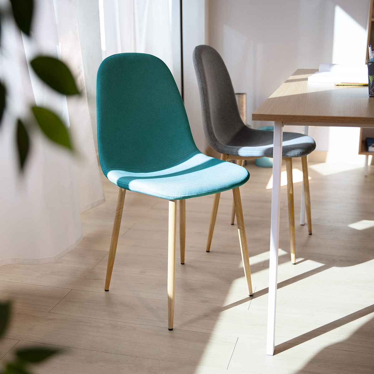 Pack 2 sillas de comedor verde turquesa tapizadas para salón cocina dormitorio