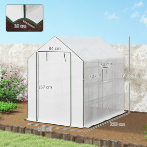 Invernadero de Jardín de 3 Niveles, Invernadero de Exterior con 12 Estantes, Puerta Enrollable, Ventanas, Anti-UV, Cubierta de PE 135g/m² para Cultivos, Plantas, Flores, 140x213x190 cm Blanco