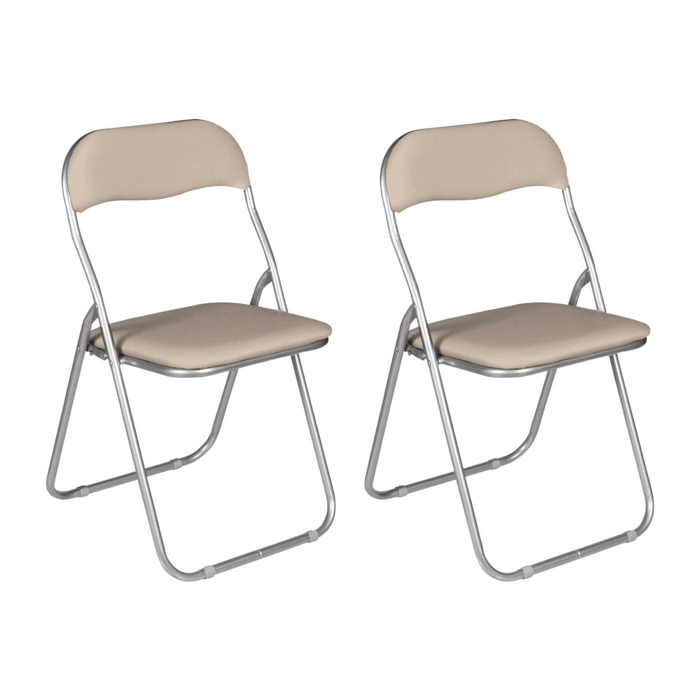 Set di 2 sedie pieghevoli Antenore, Poltrona salvaspazio, Sedia per ospiti, Seduta per riunioni in simil ecopelle, 43x47h80 cm, Beige