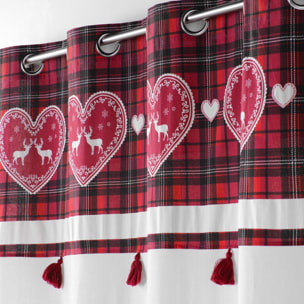 Rideau tamisant au parement à carreaux - Blanc