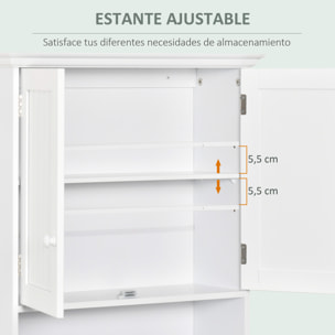 kleankin Armario Baño de Pared con 2 Puertas Estante Interior Ajustable y Compartimento Abierto Mueble Auxiliar Suspendido Multiusos para Cocina 60x20x70,5 cm Blanco