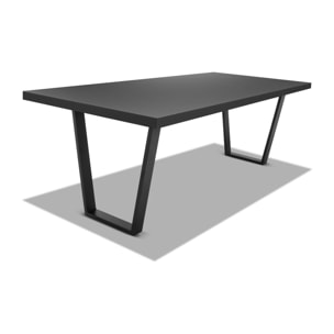 Tavolo da pranzo 220x100cm in legno e metallo con piedi trapezoidali e ripiano in colore legno nero