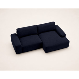Tama - Canapé d'angle droit 4 places convertible avec coffre en tissu - Bleu marine