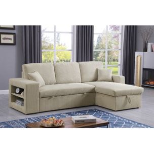 Canapé d'angle en velours côtelé convertible/réversible "Axel" - 3 places - Beige