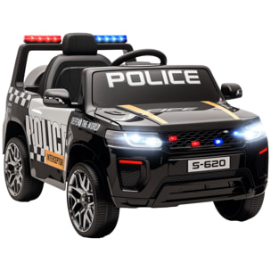 Coche Eléctrico para Niños de Policía, Coche de Batería 12V, con Motor Doble, Mando a Distancia 2,4 G, Suspensión en 4 Ruedas, Sirena, Faros LED, Puerto USB, Blutooth y Música, Negro
