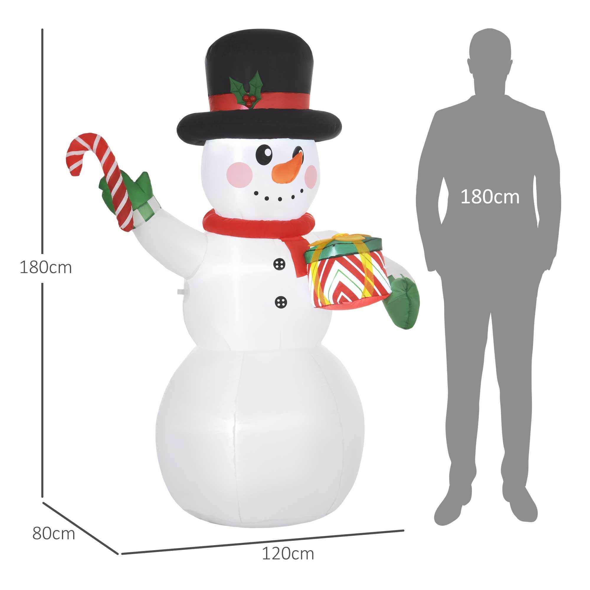 Bonhomme de neige gonflable de Noël de 180 cm avec lumières LED, matériel fixation et souffleur, décoration de Noël pour l'intérieur et l'extérieur résistant aux intempéries IP44