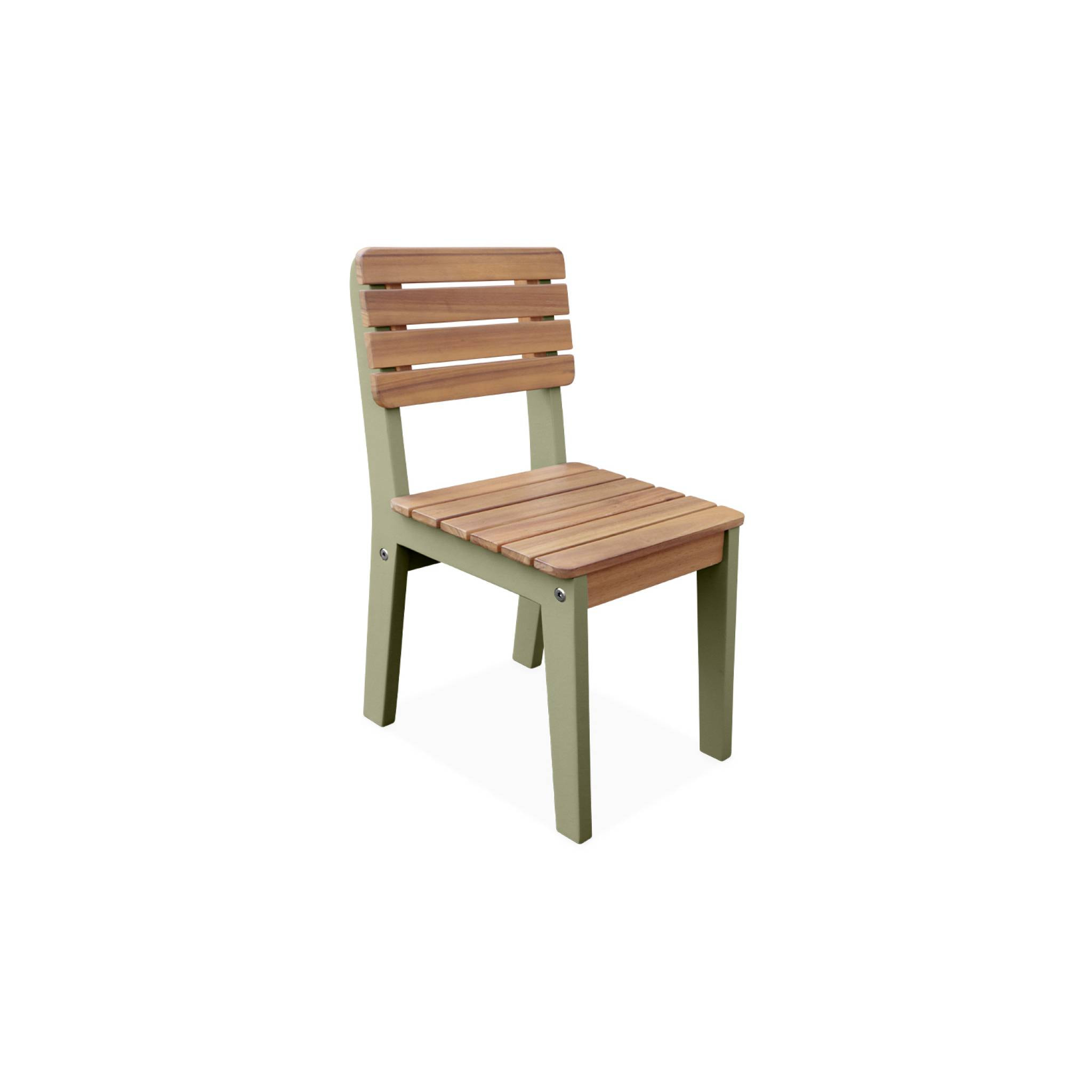 Lot de 2 chaises en bois d'acacia pour enfant. salon de jardin enfant vert de gris. intérieur / extérieur