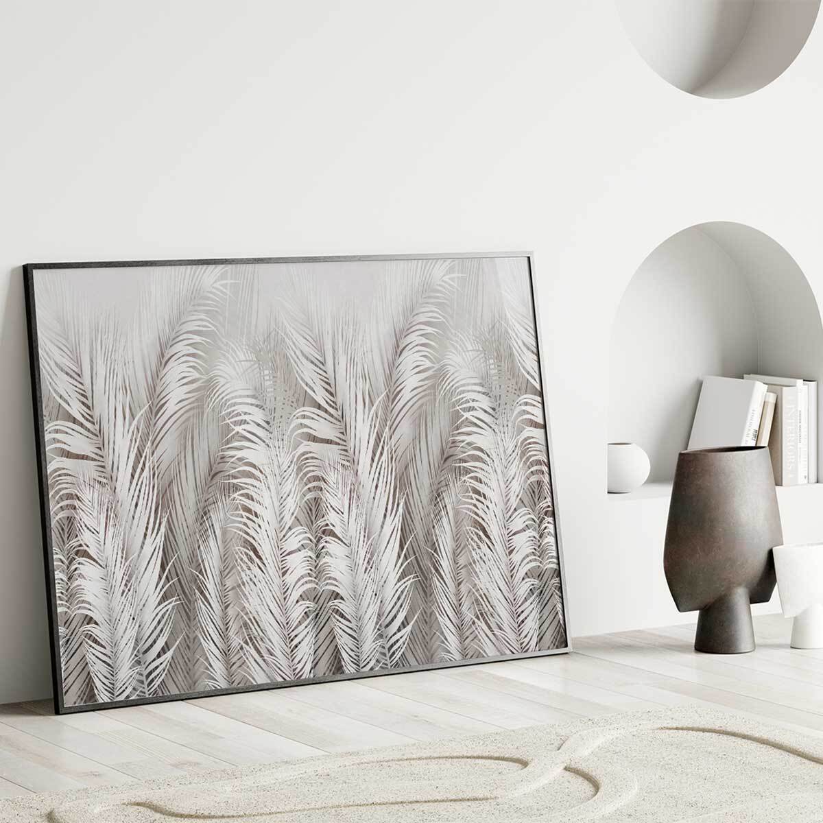 Affiche encadrée feuillage tropical gris clair Affiche + cadre en métal - Noir