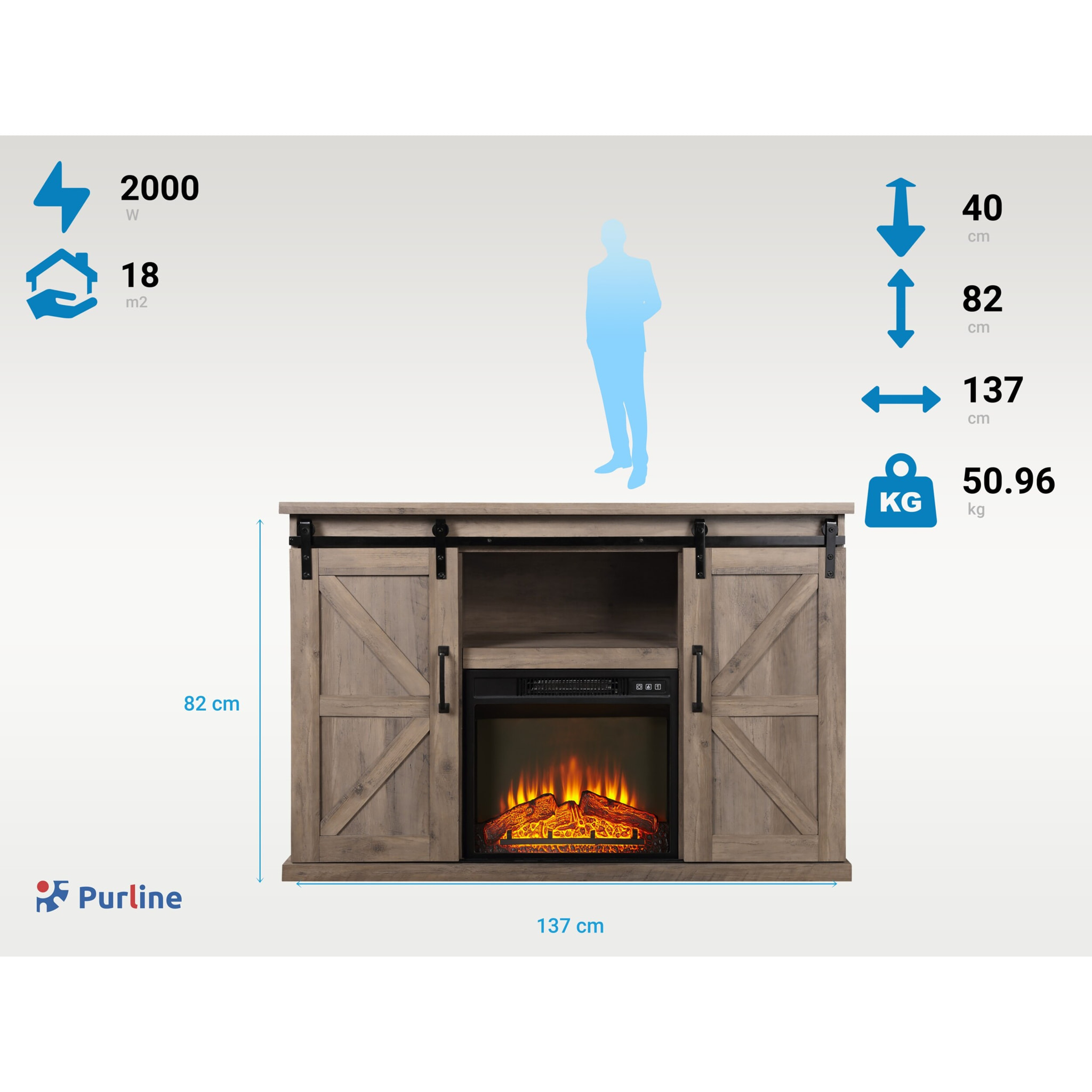 Chimenea eléctrica con mueble aparador rustico  2000W CHE-910 PURLINE