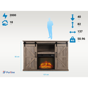 Chimenea eléctrica con mueble aparador rustico  2000W CHE-910 PURLINE