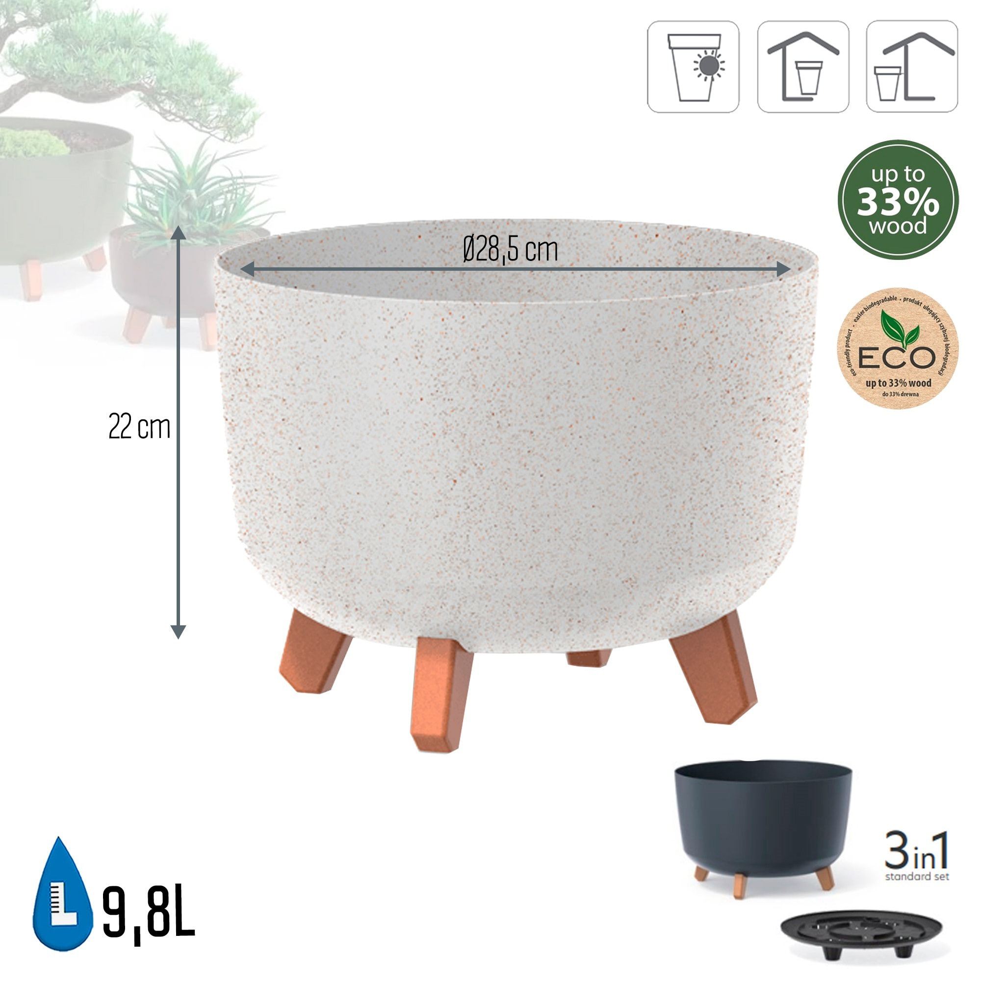 Macetero color blanco roto,sin depósito , colección gracia de 28,5 x 28,5 x 22 cm, capacidad de 9,8 l.