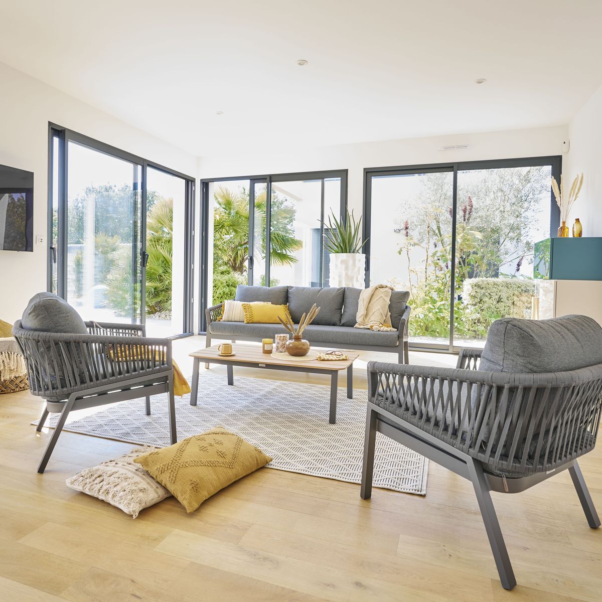 Salon de jardin "Oriengo" anthracite & graphite 5 places en aluminium traité époxy