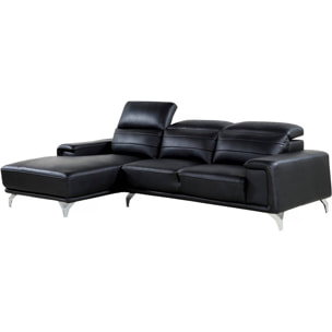 Canapé d'angle cuir reconstitué et PVC "Leicester" - 4 places - Noir - Angle gauche