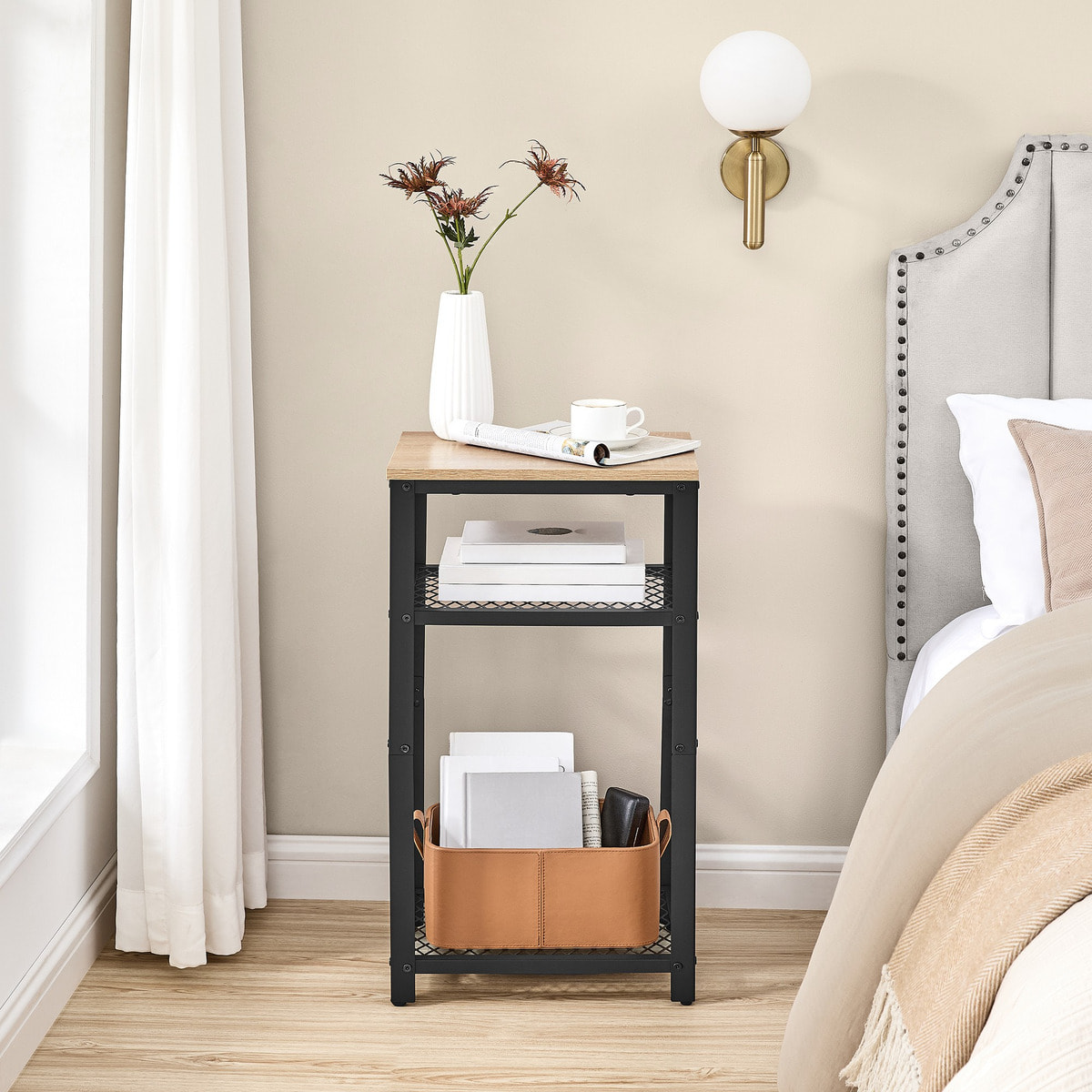 Tavolino sidetable industrial Sonoma in metallo e legno