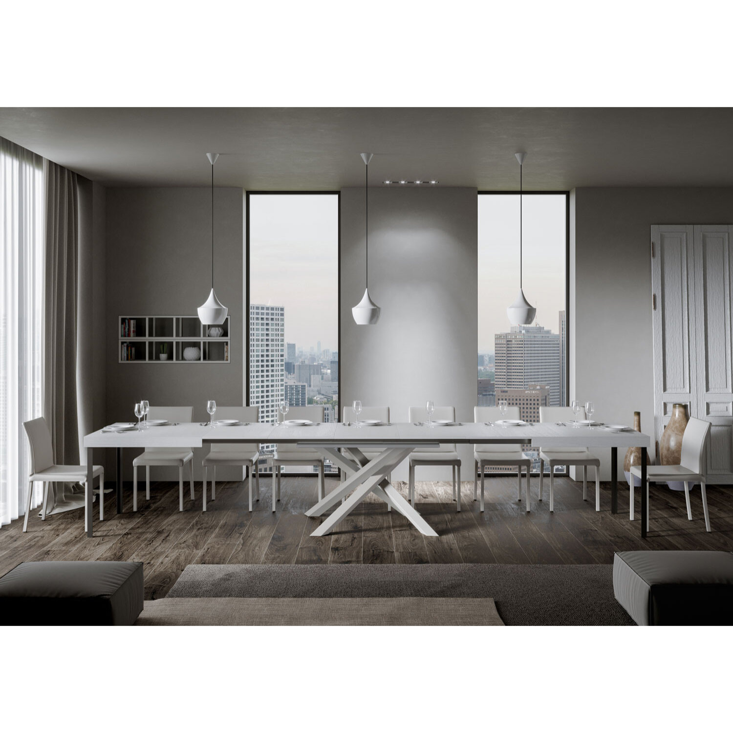 Mesa extensible 90x180/440 cm Volantis Fresno Blanco estructura blanco