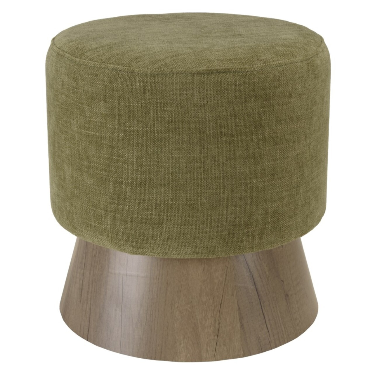 AGATHE - Pouf rond en tissu vert et pied bois D41cm