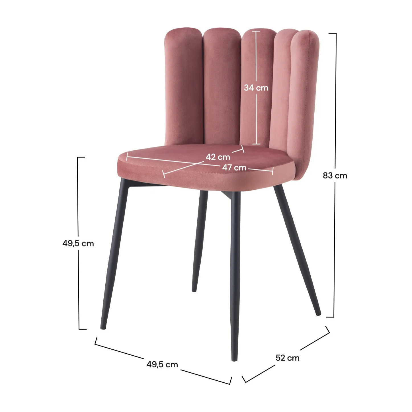 Lot de 2 chaises en velours rose et pieds en métal noir - Rosy