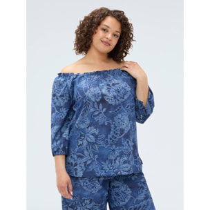 Fiorella Rubino - Blusa in chambray con stampa floreale - Blu