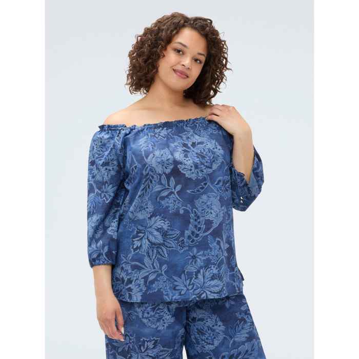 Fiorella Rubino - Blusa in chambray con stampa floreale - Blu