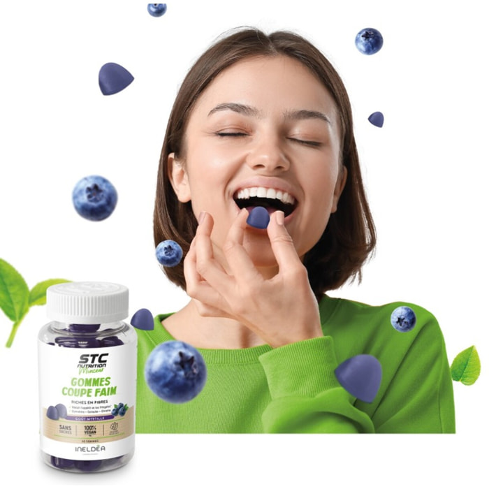 STC NUTRITION - Gommes Coupe Faim - Complément alimentaire sans sucres - Plantes, Chrome et Fibres - Réduit l'appétit et fringales - Soutien les objectifs de perte de poids - Goût myrtille - 60 gommes