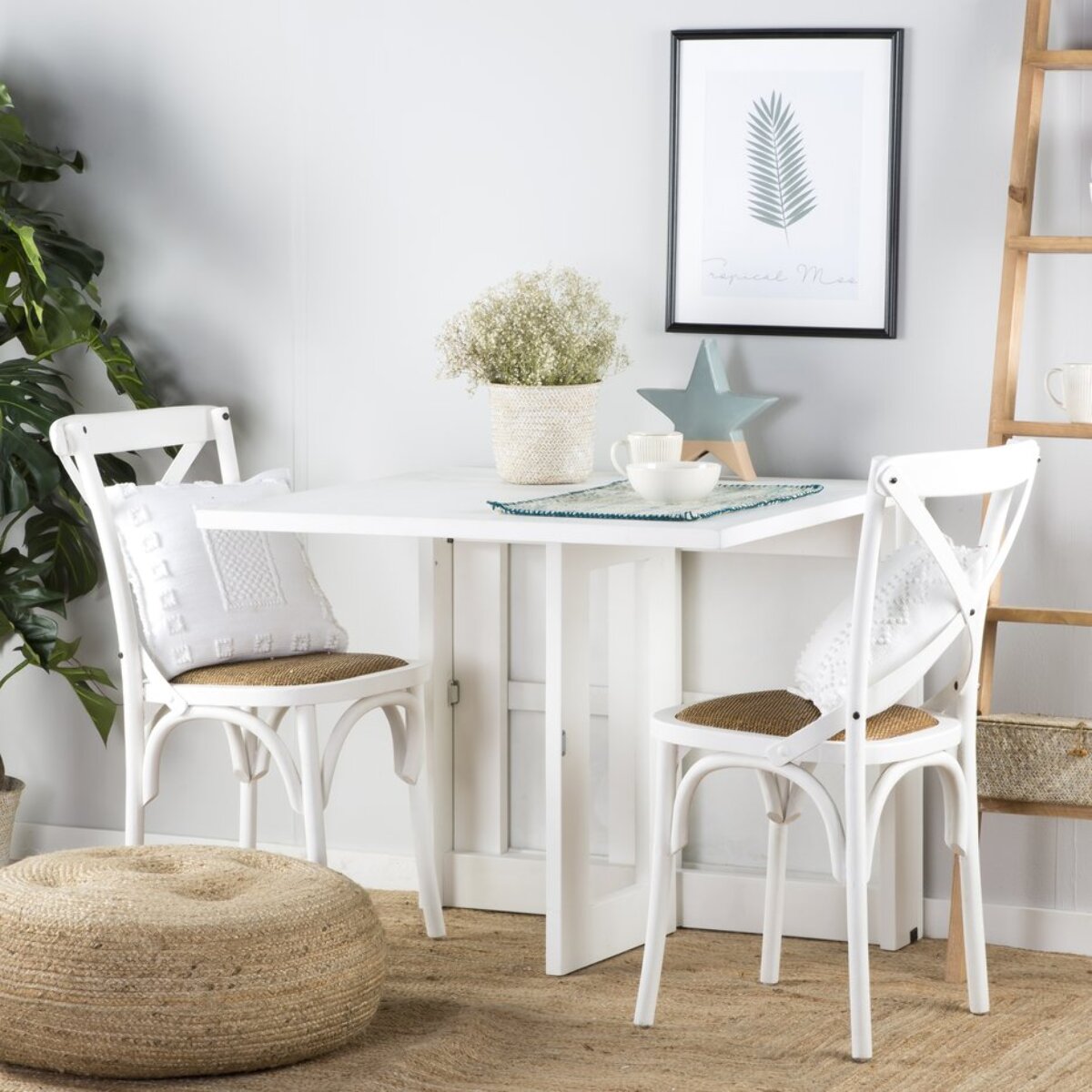 Table à manger pliante Tan -bois massif et panneau de mdf-couleur laqué blanc mat 160 x 78 x 90 cm